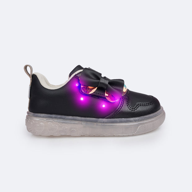 Tênis de Led Infantil Pampili Sneaker Luz Calce Fácil Laço Preto