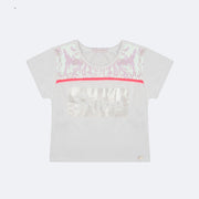 Camiseta Infantil Pampili Shine Paetê Off White - frente da camiseta com paetê