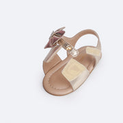 Sandália de Bebê Pampili Nana Laço Coração de Strass Dourado - sandalia com velcro calce fácil