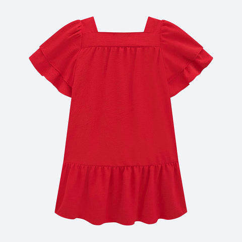 Vestido Infantil Kukiê Mangas com Strass Vermelho - traseira do vestido