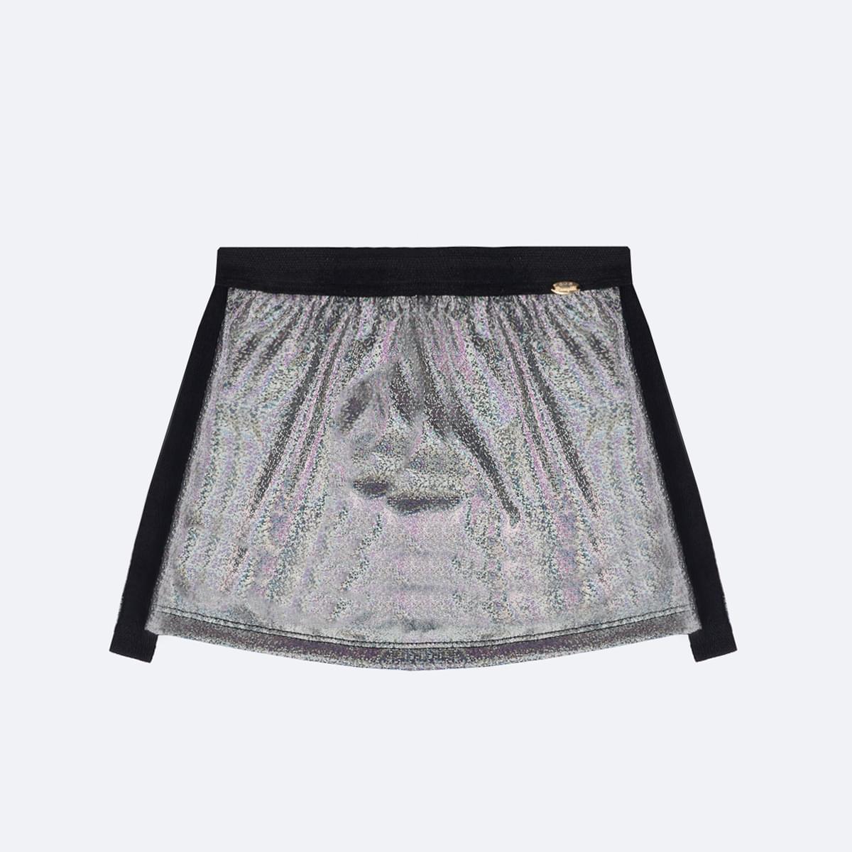 Short Saia Infantil Pampili Prata Holográfico - frente da saia holográfica