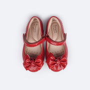 Sapatilha Infantil Pampili Bailarina Laço Duplo Vermelha - superior da sapatilha vermelha com laço