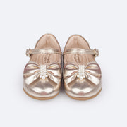 Sapato Infantil Pampili Mini Angel Laço com Pérolas Dourada