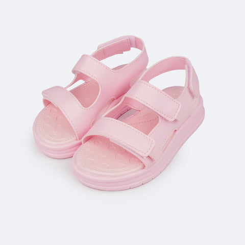 Sandália Papete Infantil Pampili Petit Velcro Triplo Rosa Suspiro