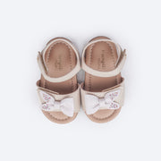 Sandália de Bebê Pampili Nana Laço Assimétrico Glitter e Strass Nude - superior da sandália com glitter e strass