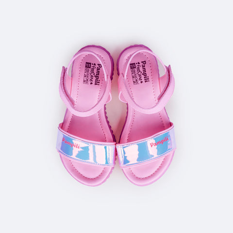 Sandália Papete Infantil Pampili Candy Holográfica Rosa - Vem com Porta Celular - superior da sandália