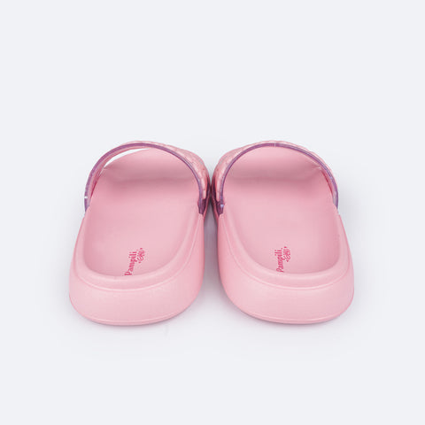 Chinelo Slide Infantil Pampili Fly Glee Corações Rosa - traseira do chinelo núvem