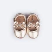 Sapato de Bebê Pampili Nina Laço Coração de Strass Dourado - supereior do sapato 