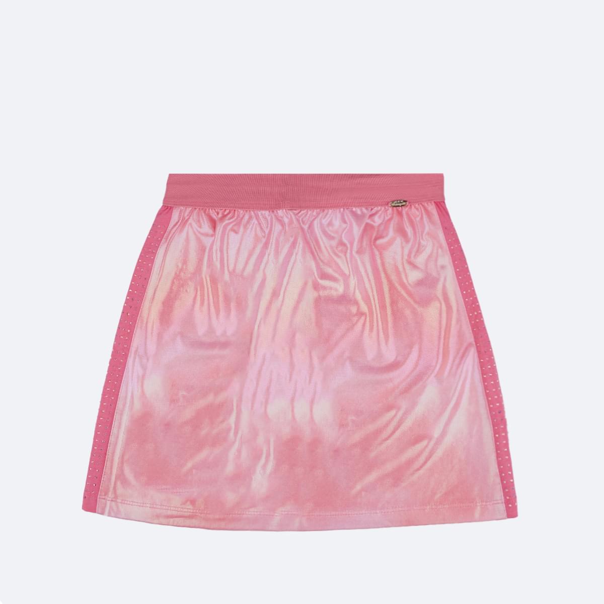 Short Saia Infantil Pampili Strass Rosê Holográfico - frente da saia