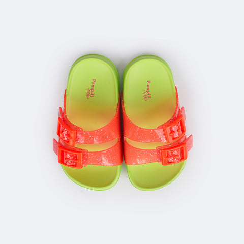 Chinelo Birken Infantil Pampili Fun Glee com Fivela e Glitter Rosa e Verde Neon - superior birken confortável