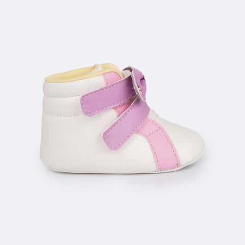 Bota de Bebê Pampili Nina Laço Branca e Colorida - bota branca para bebê