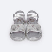 Sandália de Led Infantil Pampili Lulli Glitter e Pontos Coloridos Prata - frente da sandália com glitter