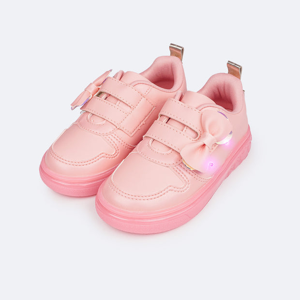 Tênis de Led Infantil Pampili Sneaker Luz Calce Fácil Laço Pessêgo