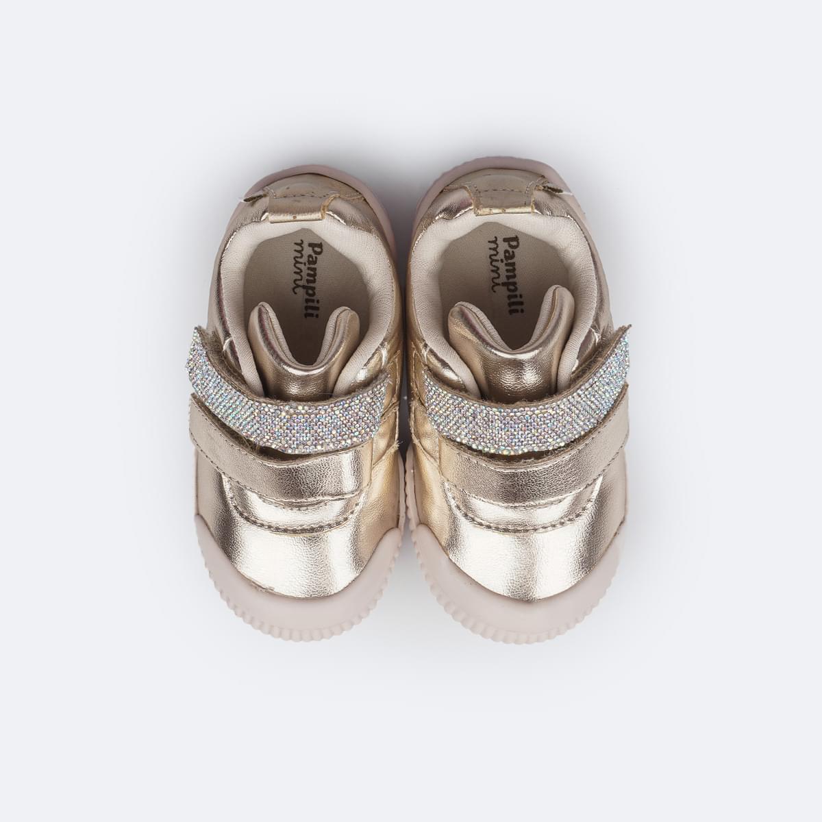 Tênis Infantil Feminino Pampili Yuyu Manta de Strass Dourado