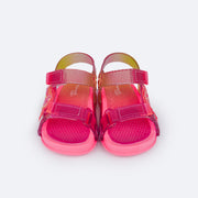 Sandália Papete Infantil Pampili Sun Glee Borboleta Pink e Colorida - frente da papete com velcro