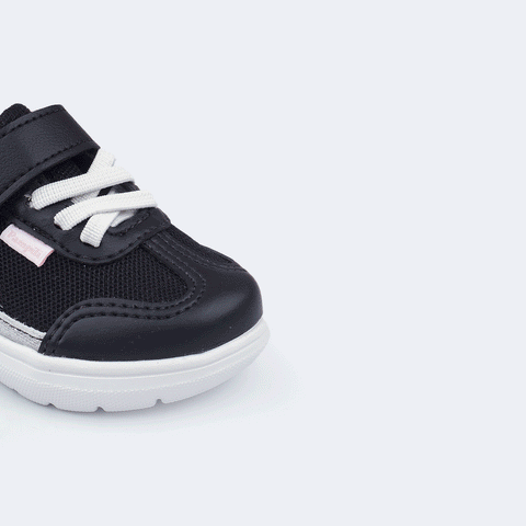Tênis Infantil Feminino Sky Malha Respirável Glitter Preto