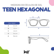 Óculos de Sol Infantil KidSplash! Proteção UV Hexagonal Acetato Preto - tabela de medidas