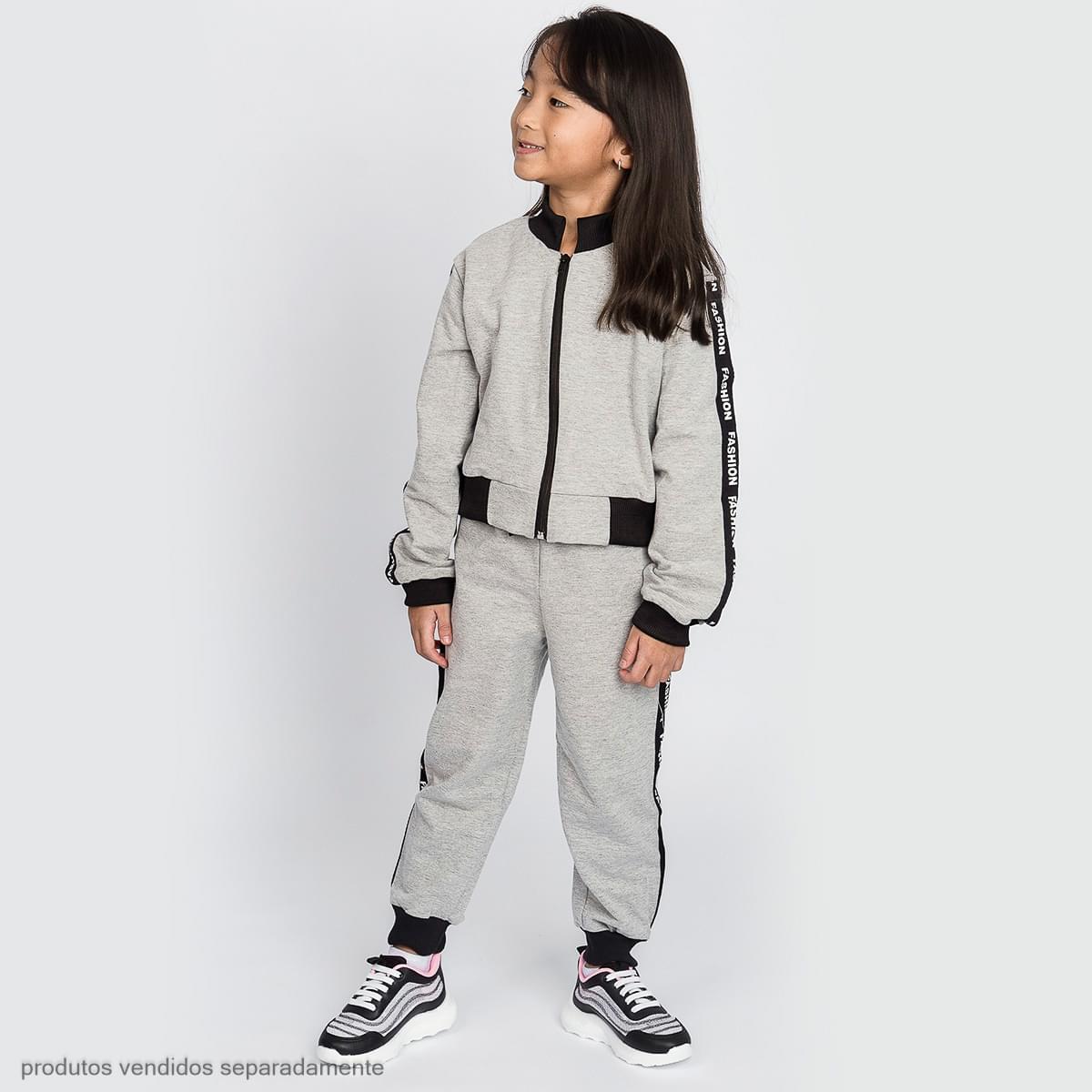 Calça Jogger Infantil Pampili Moletom Fashion Cinza