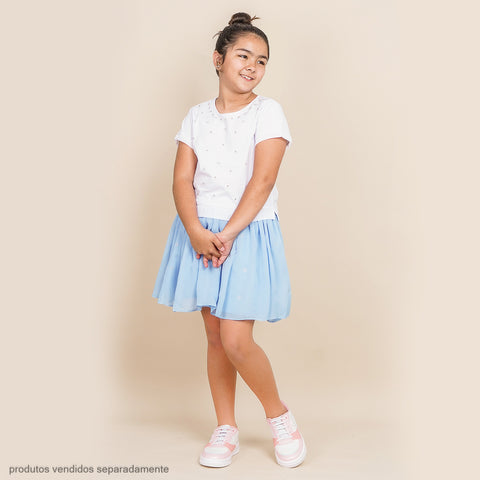 Saia Infantil Rodada com Strass Azul Claro