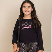 Camiseta Manga Longa Infantil Pampili You Are Unique Preta