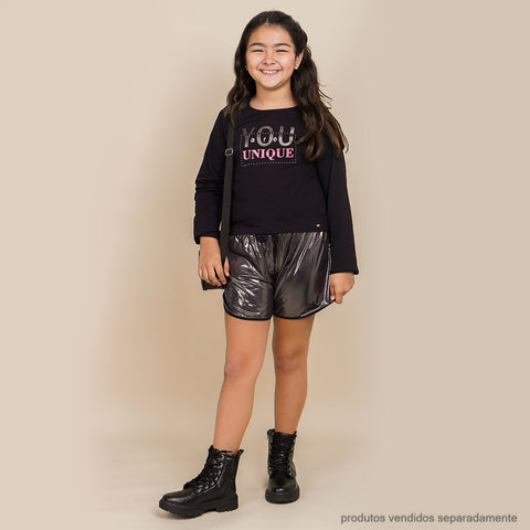 Camiseta Manga Longa Infantil Pampili You Are Unique Preta