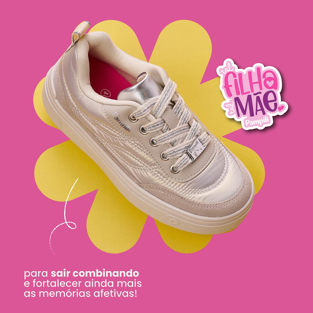 Tênis Infantil Feminino Pampili Comfy Tal Filha Tal Mãe Nude Prata