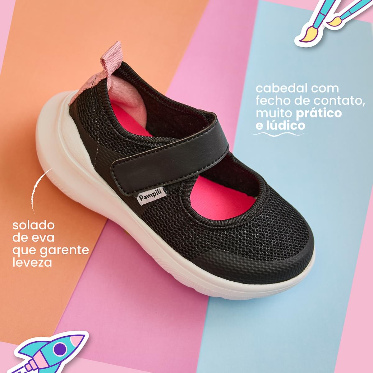 Tenis Infantil Feminino Pampili Sky Mary Jane Preto