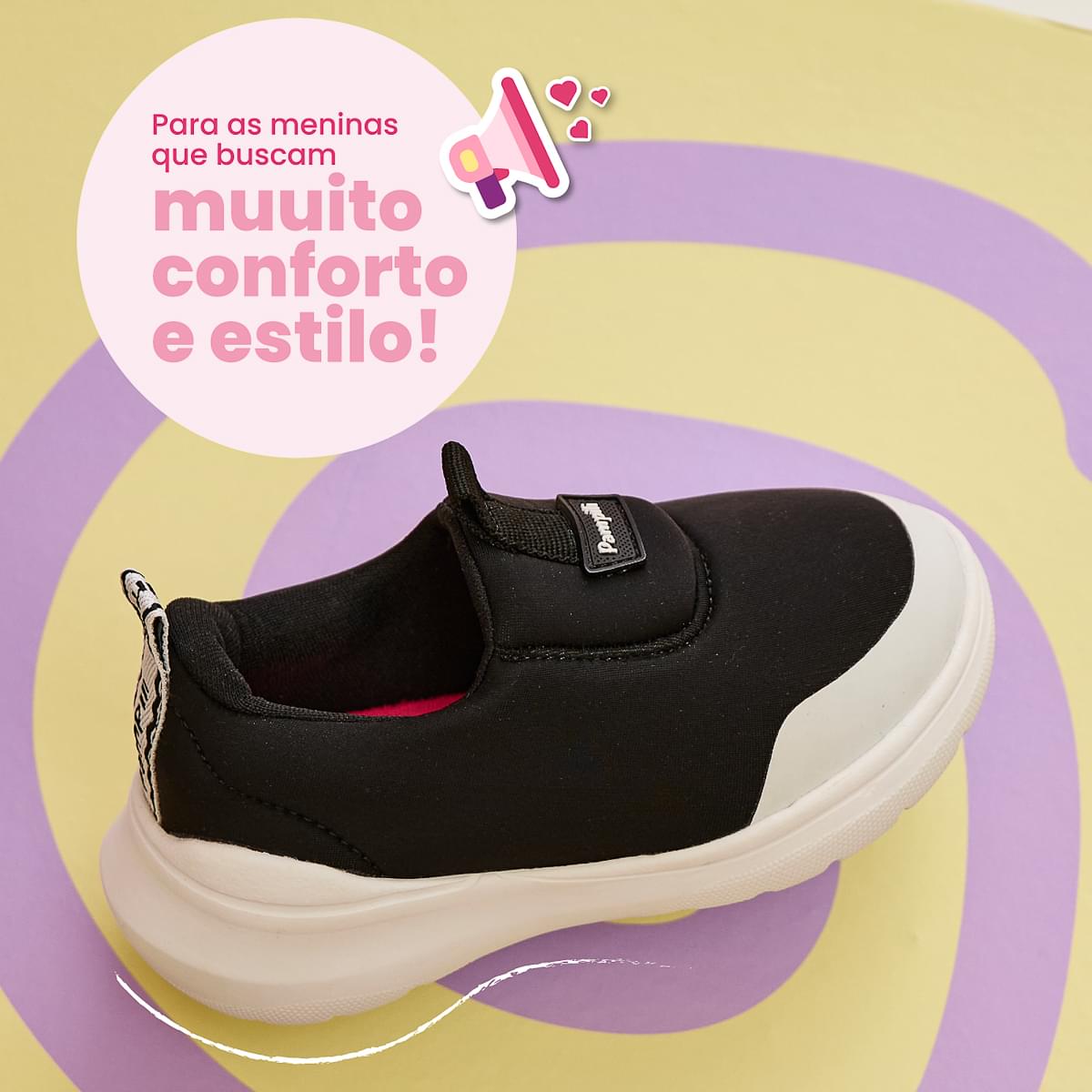 Tênis Calce Fácil Infantil Feminino Sky Preto