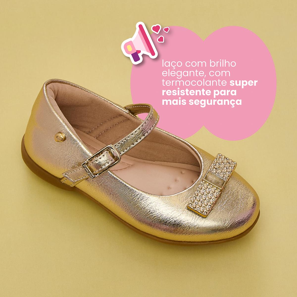 Sapatilha Infantil Pampili Bailarina Laço Cromado Dourada