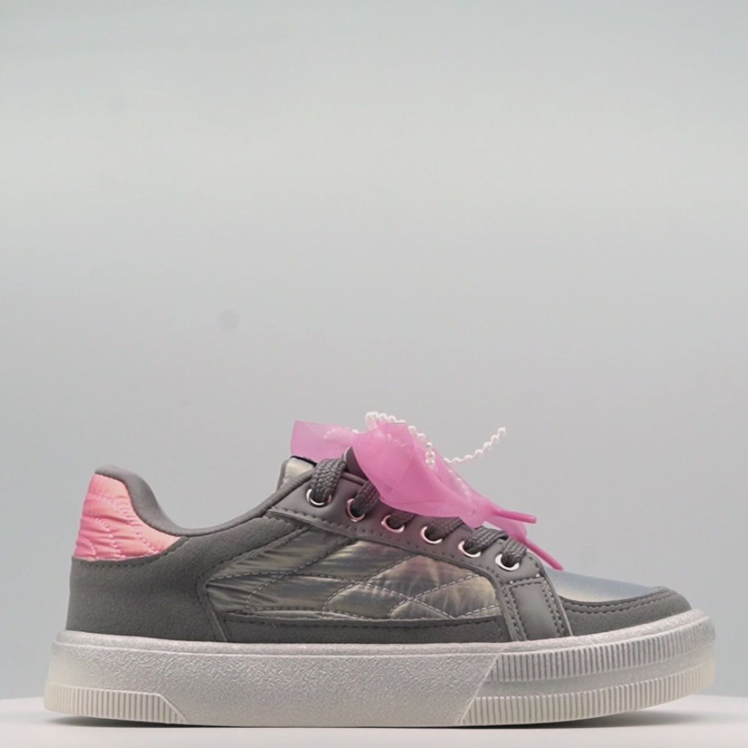 Tênis Infantil Feminino com Laço Customizável Cinza