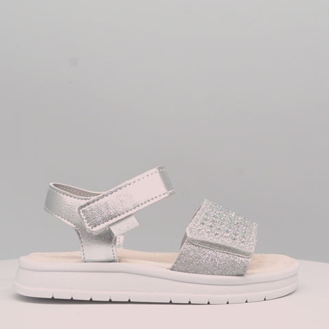 Sandália Papete Infantil Pampili Petit Glitter e Strass Prata