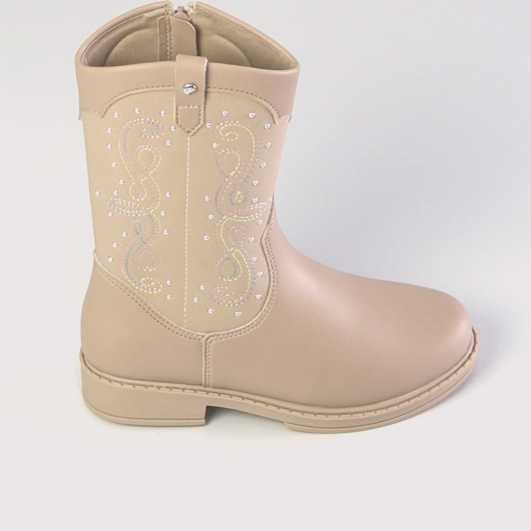 Bota Infantil Cano Médio Pampili Safira Western Bege Colorida