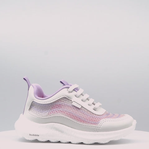 Tênis Infantil Feminino Bubble Malha Respirável Branco e Lilás