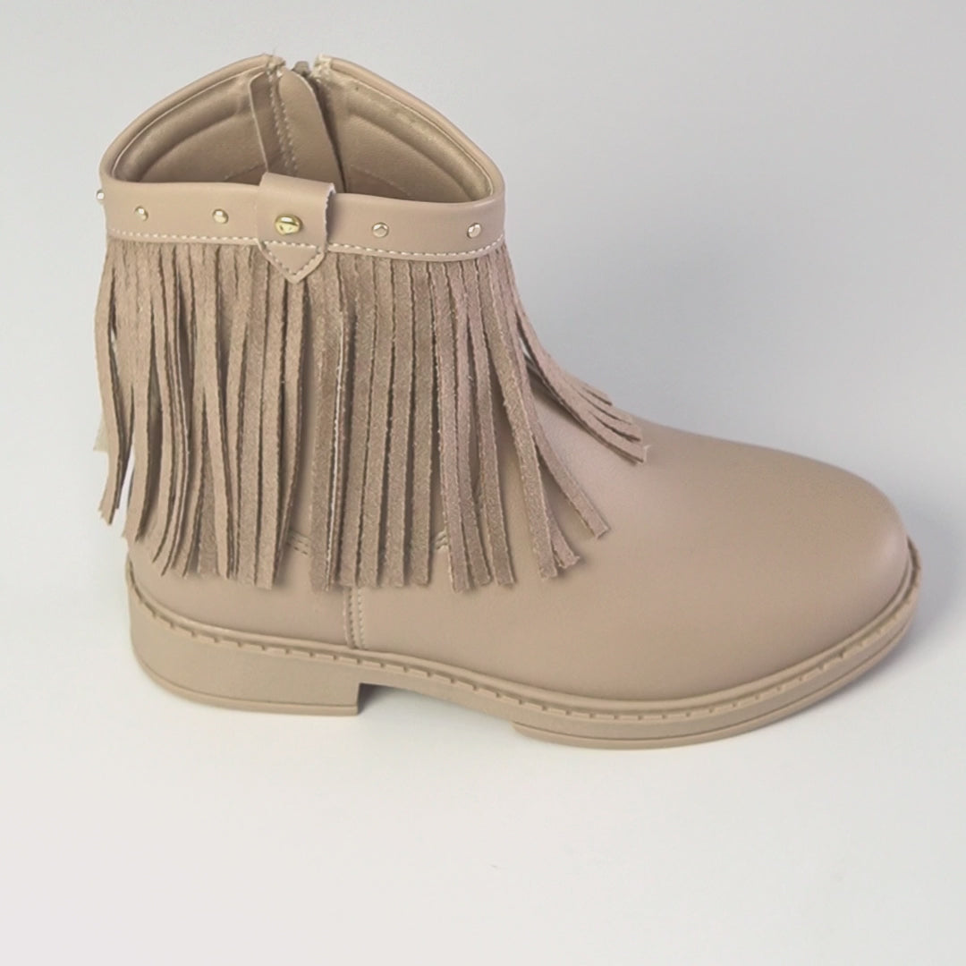 Bota de Franja Infantil Pampili Safira Western Cano Baixo Bege