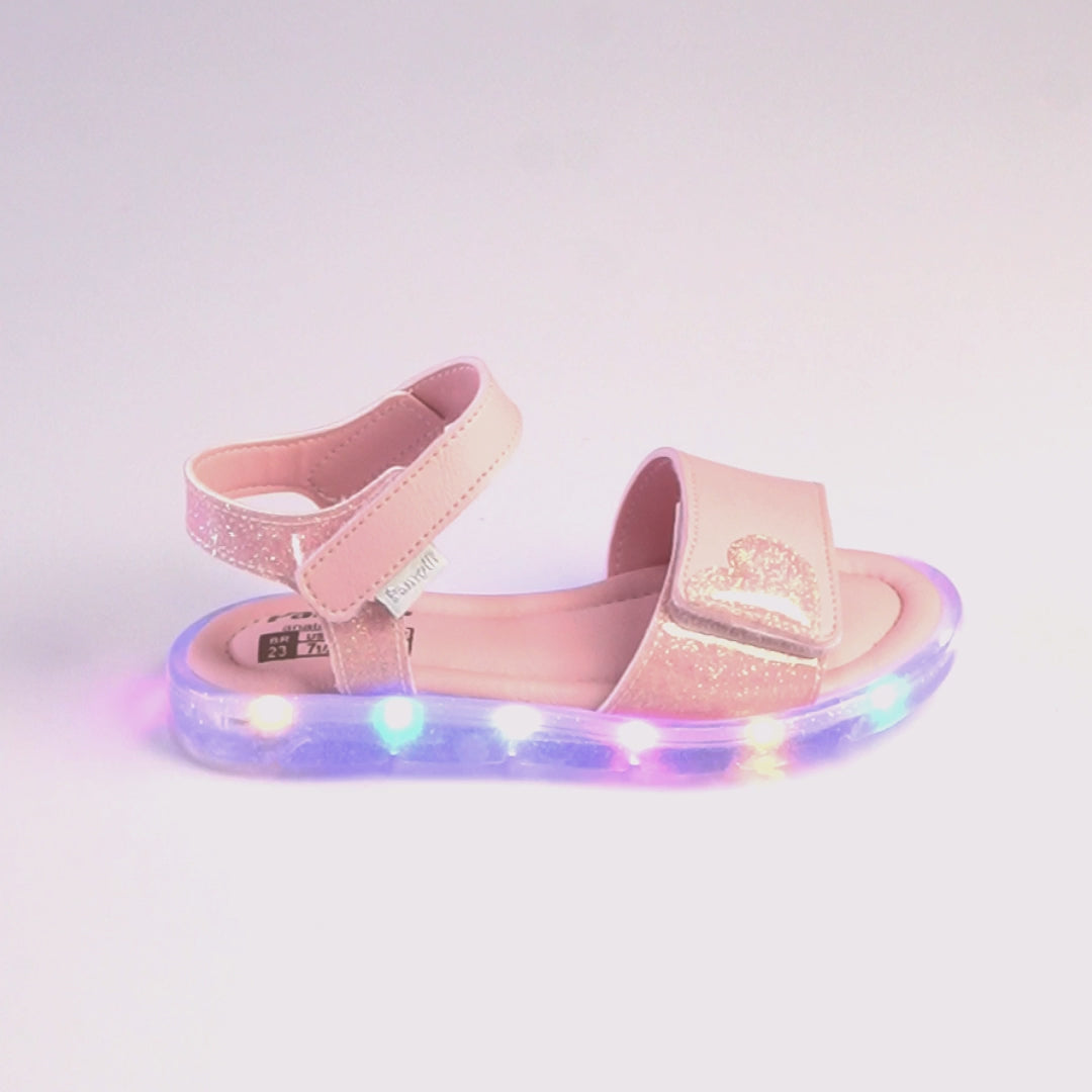 Sandália de Led Infantil Pampili Lulli Coração Glitter Rosa