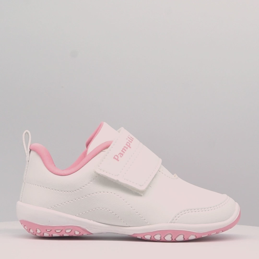 Tênis Escolar Infantil Pampili Honey Calce Fácil Branco e Rosa Glace - Vem com Pulseira Porta Moedas!