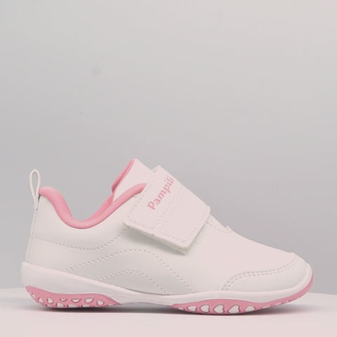 Tênis Escolar Infantil Pampili Honey Calce Fácil Branco e Rosa Glace - Vem com Pulseira Porta Moedas!