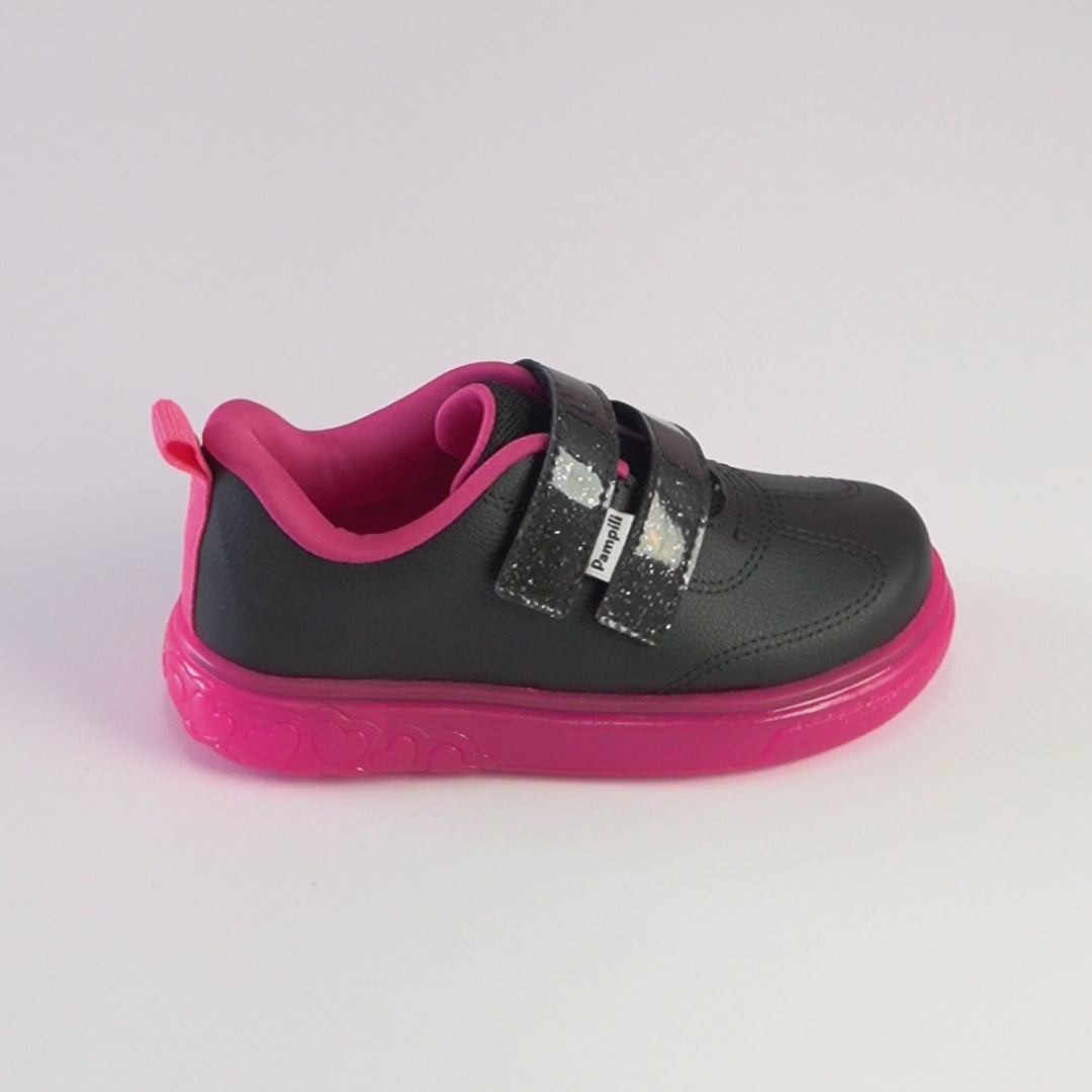 Tênis de Led Infantil Pampili Sneaker Luz Brilho Preto e Pink