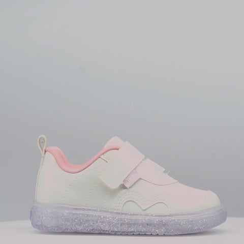 Tênis de Led Infantil Feminino Sneaker Luz Coração Verniz Branco