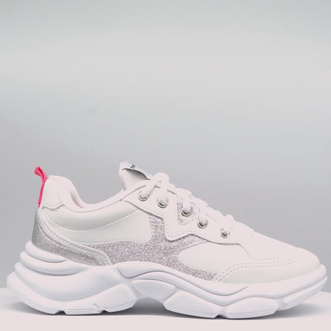 Tênis Infantil Feminino Winnie Glitter Branco e Prata