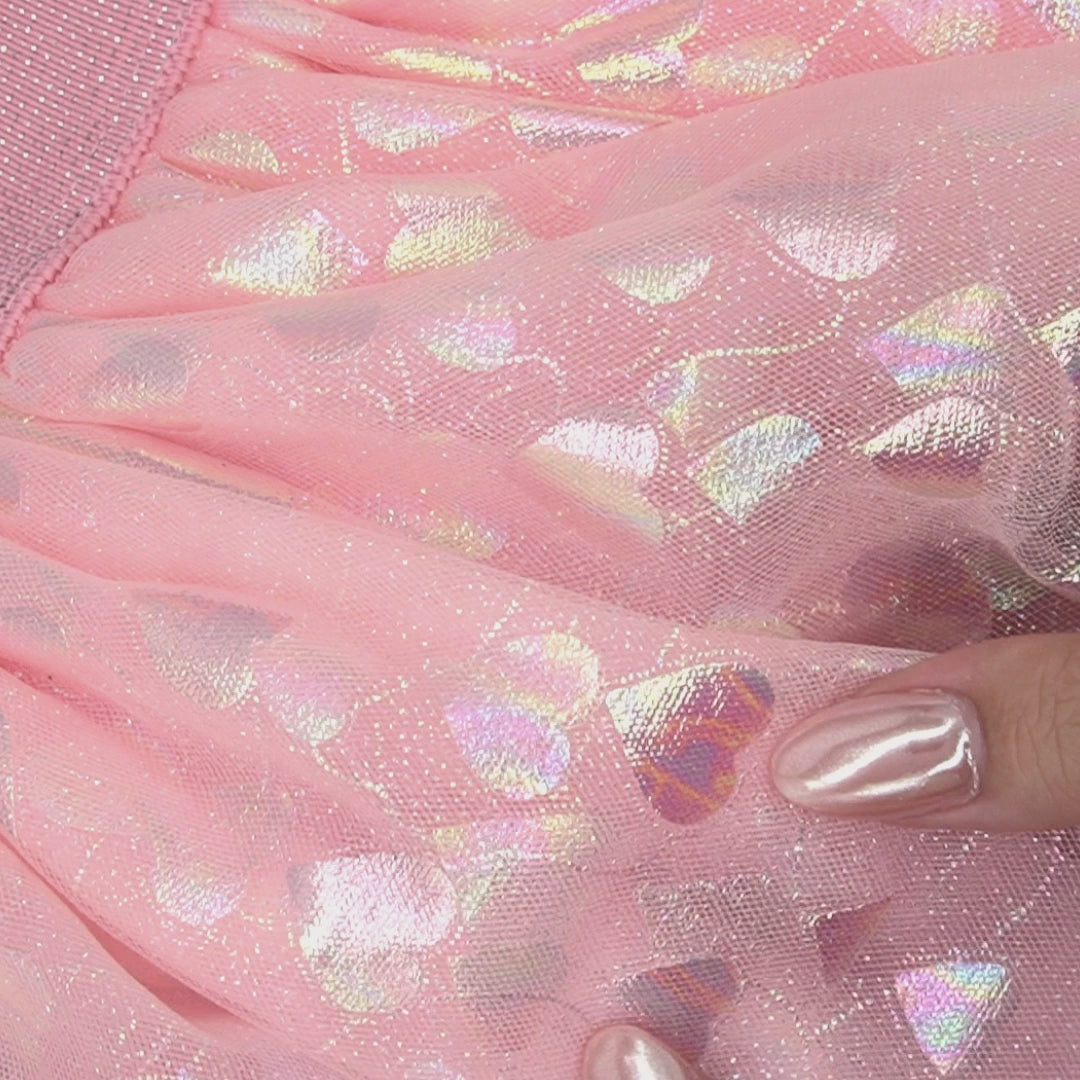 Saia de Tule Infantil Pampili Corações Brilhantes Rosa