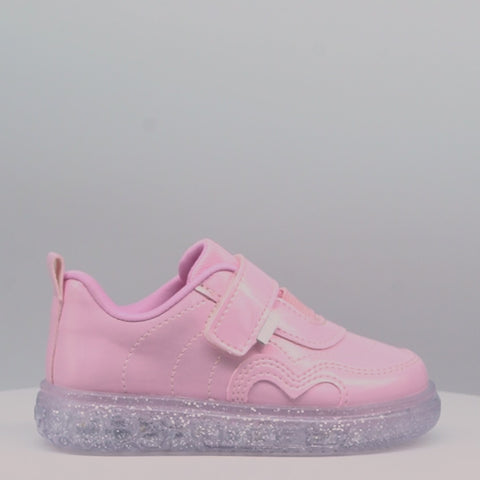 Tênis de Led Infantil Feminino Sneaker Luz Coração Verniz Rosa