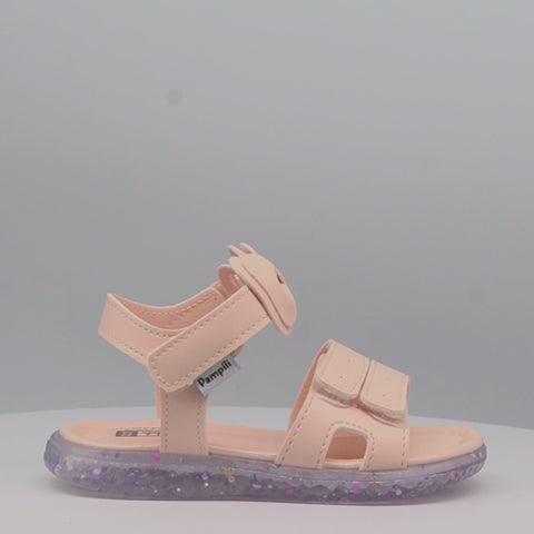 Sandália de Led Infantil Pampili Mini Laço Rosa Cream