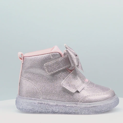 Tênis de Led Cano Médio Pampili Sneaker Luz Glitter Rosê