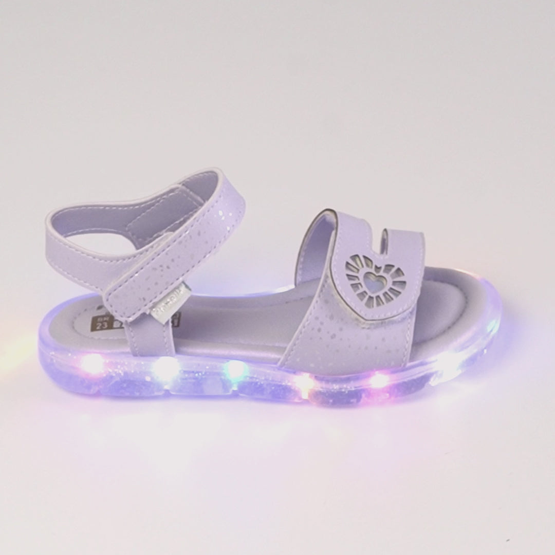 Sandália de Led Infantil Pampili Lulli Coração Holográfico Lilás