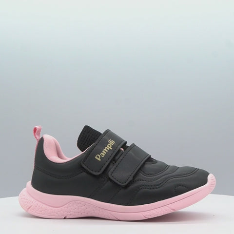 Tênis Infantil Feminino Mini Soft Costura Casual Preto Rosa