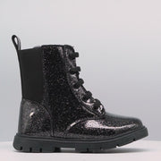 Bota Coturno Infantil Feminina Thina Glitter Preta Verniz