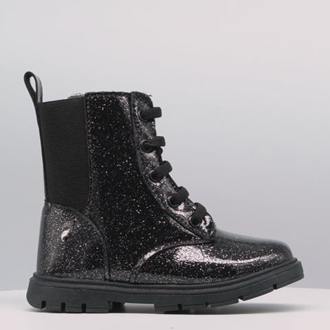 Bota Coturno Infantil Feminina Thina Glitter Preta Verniz