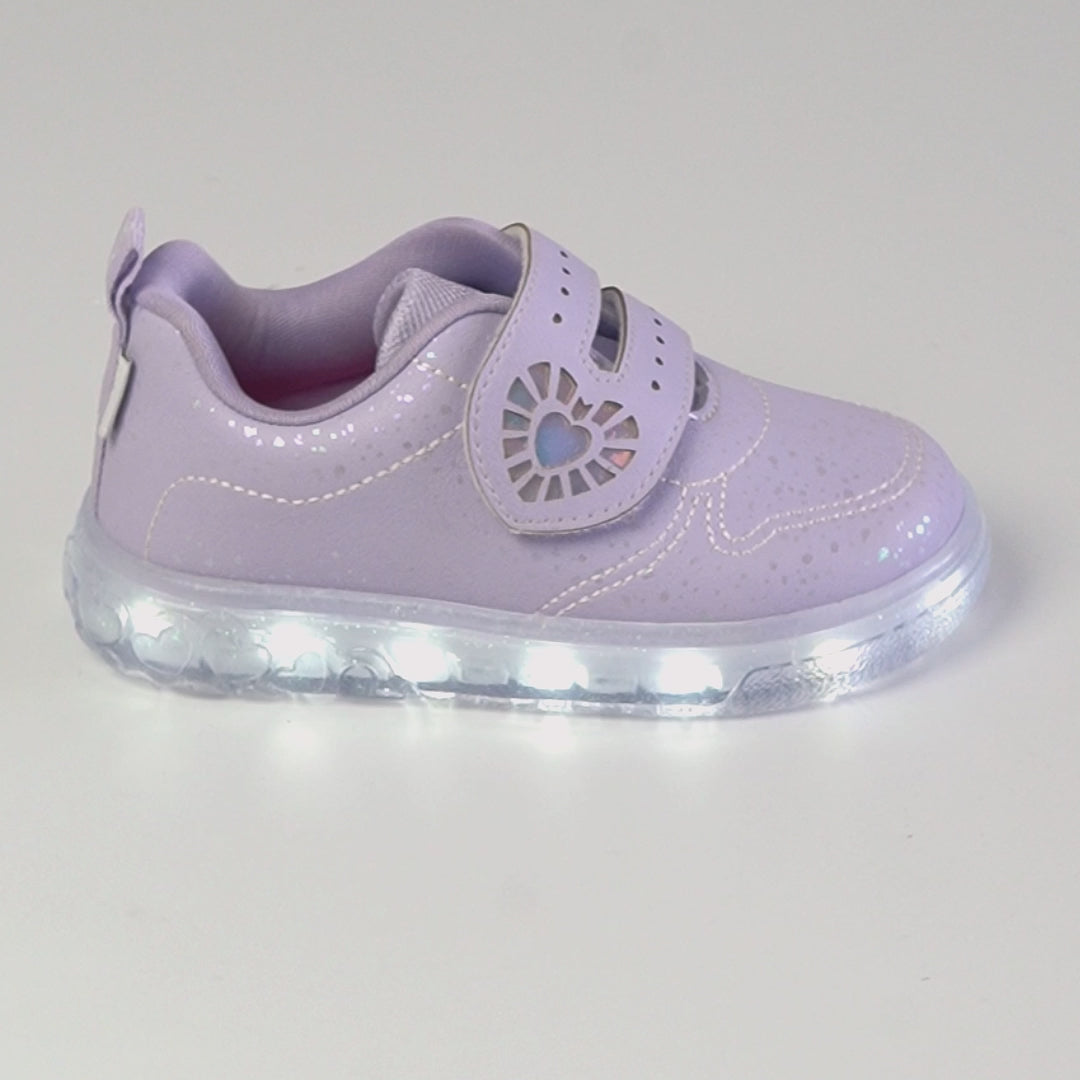 Tênis de Led Infantil Pampili Sneaker Luz Coração Holográfico Lilás