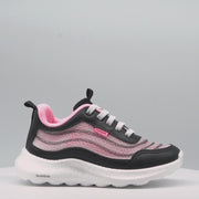 Tênis Infantil Feminino Bubble Malha Respirável Preto e Rosa Neon